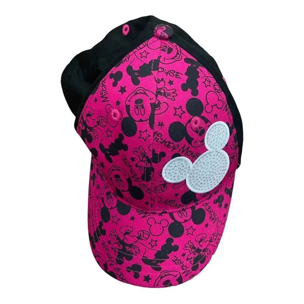 Disney Parks Mickey Mouse Baseball Hat Youth Size Cap Black And Pink